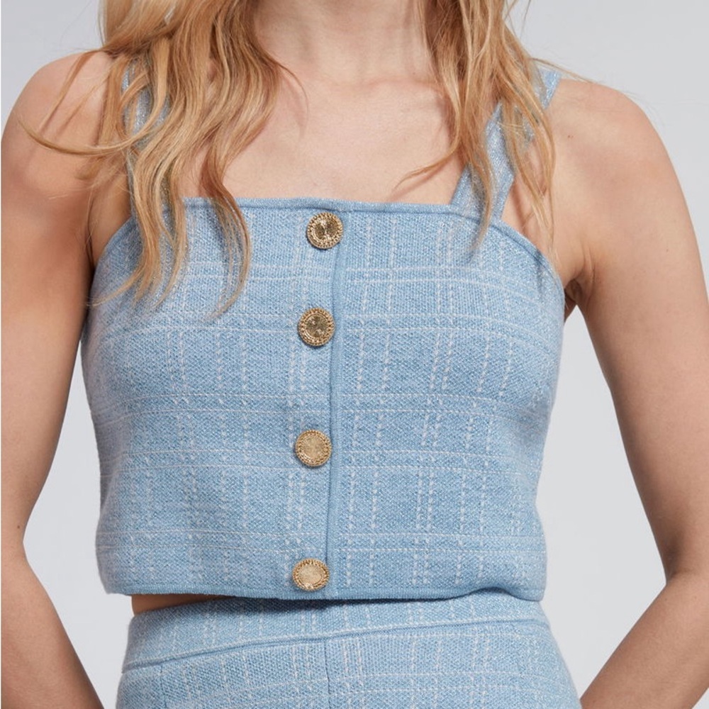 & Other Stories Tweed Knit Buttoned Bustier Top - S